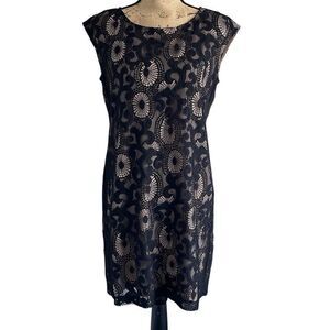 EUC LOFT Lace/Embroidered Overlay Dress with Nude Lining - 6P